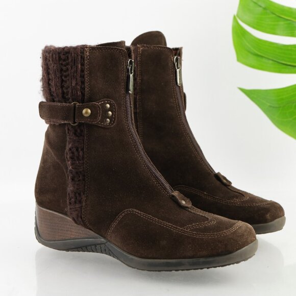 Aquatalia Womens Mia Boot Size 7.5 Waterproof Brown Suede Low Wedge Heel Booties - Picture 10 of 11